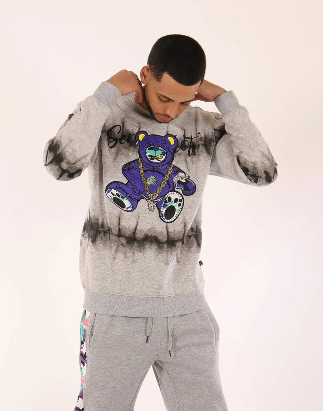Screenshotbrand Mens Urban Hip Hop Premium Tie Dye Fleece - Pullover Active Urbanwear Street Fashion Crew Neck Sweatshirt