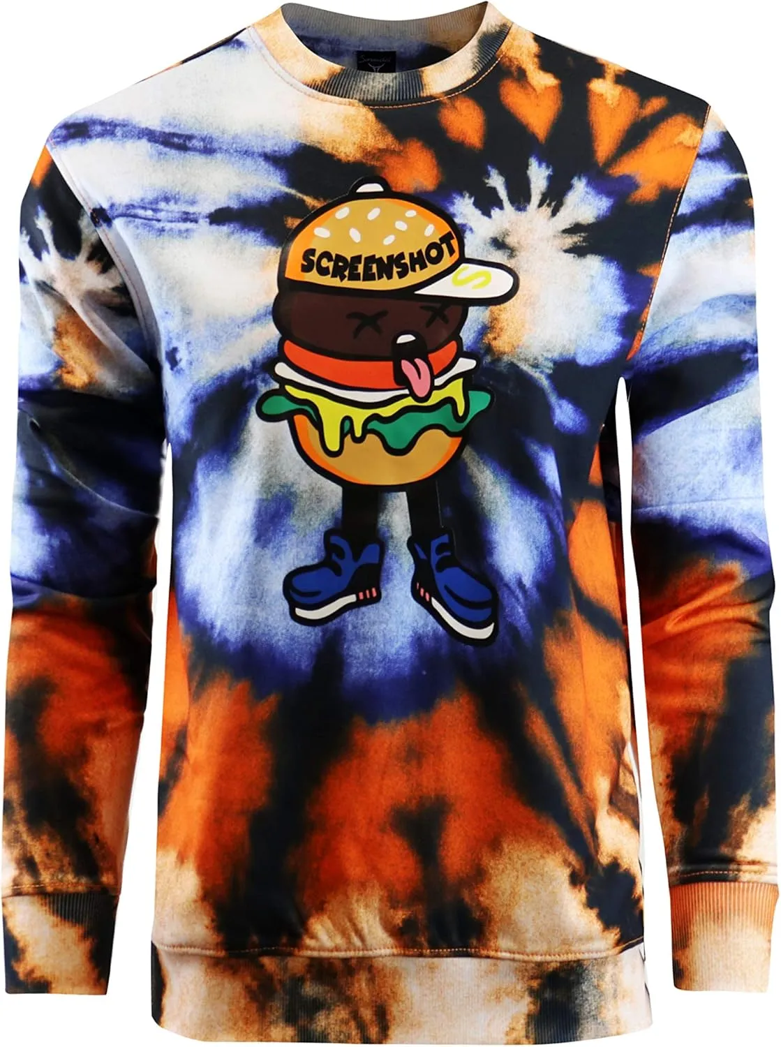 Screenshotbrand Mens Urban Hip Hop Premium Tie Dye Fleece - Pullover Active Urbanwear Street Fashion Crew Neck Sweatshirt