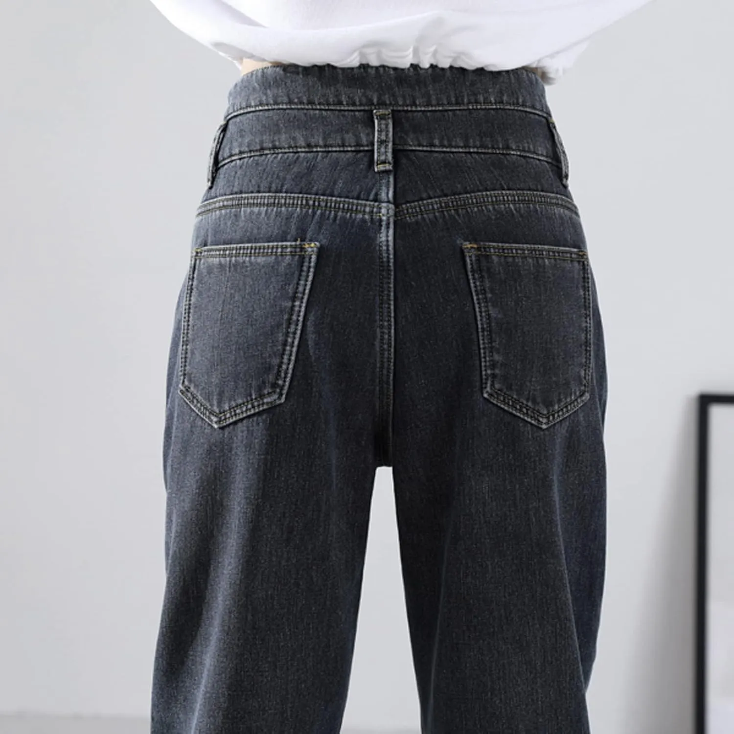 sdbrld Fleece Lined Jeans Women,Womens Fleece Lined Jeans Warm Winter Thermal Jeans Thicken Loose Stretch Denim Pants Tights