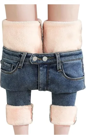 sdbrld Fleece Lined Jeans Women,Womens Fleece Lined Jeans Winter Warm High Waisted Thermal Jeans Thicken Stretchy Denim Pants