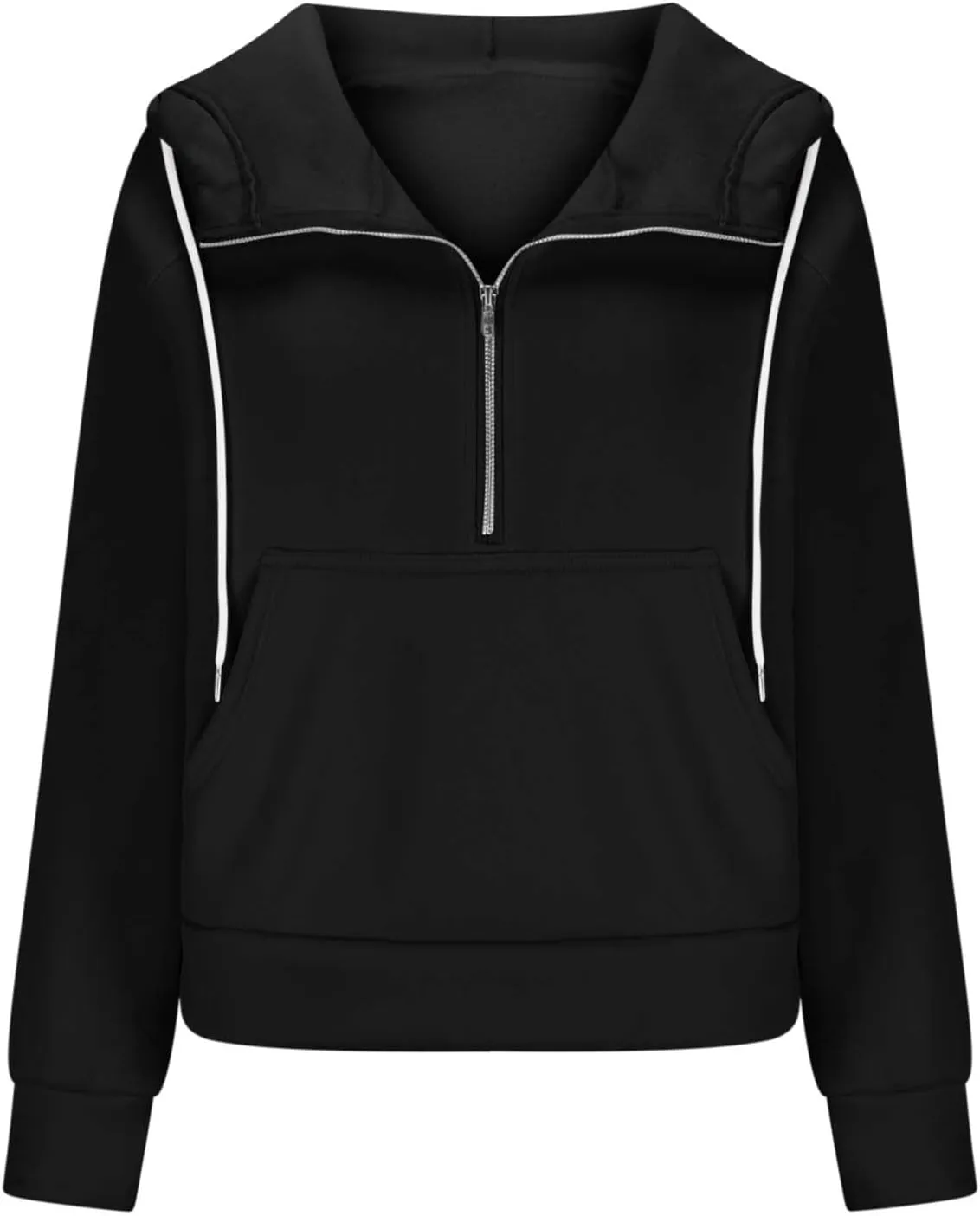 SEAOPEN Half Zip Sweatshirts Women Cropped Hoodies Long Sleeve Drawstring Pullover Top Fall Fleece Jackets with Pocket