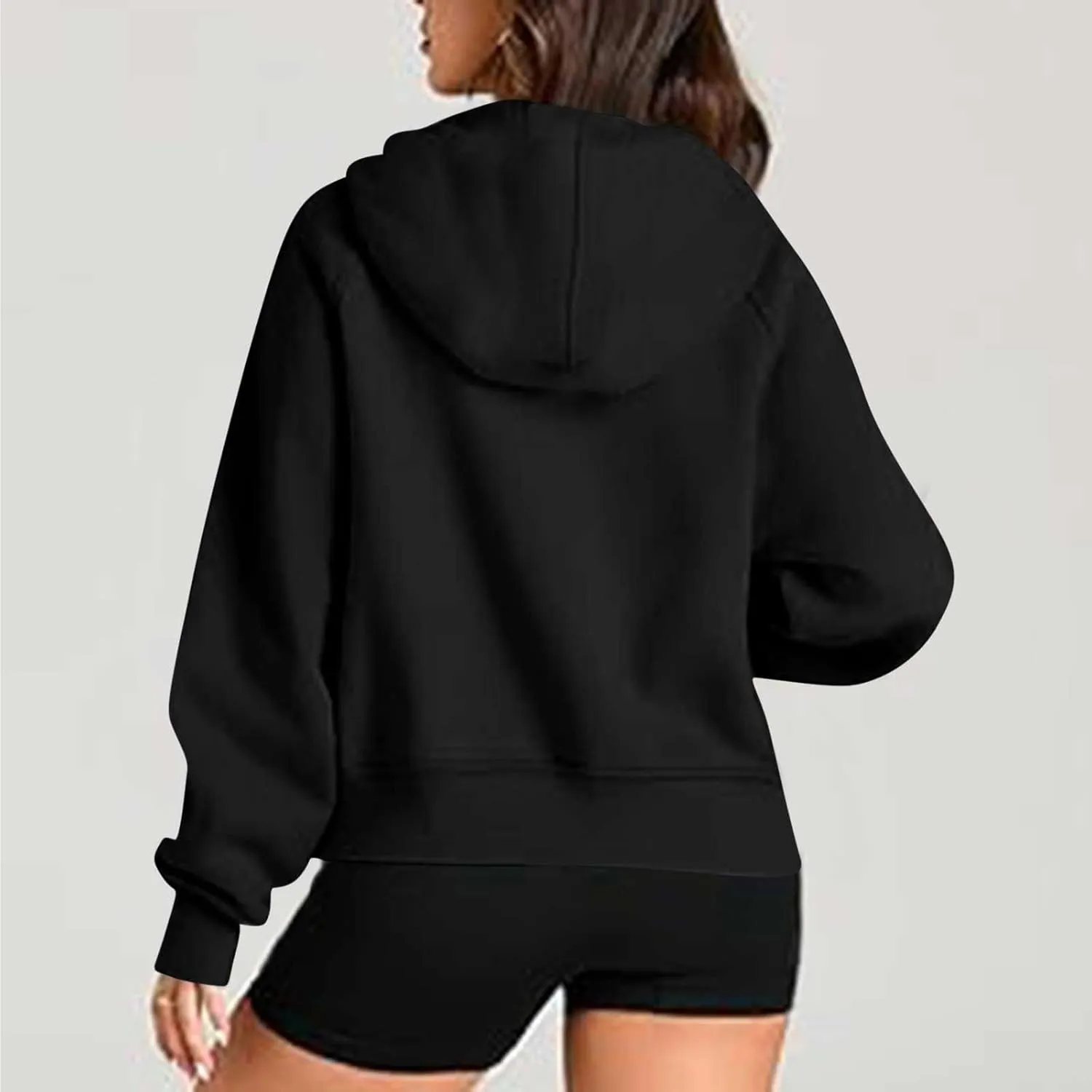 SEAOPEN Half Zip Sweatshirts Women Cropped Hoodies Long Sleeve Drawstring Pullover Top Fall Fleece Jackets with Pocket