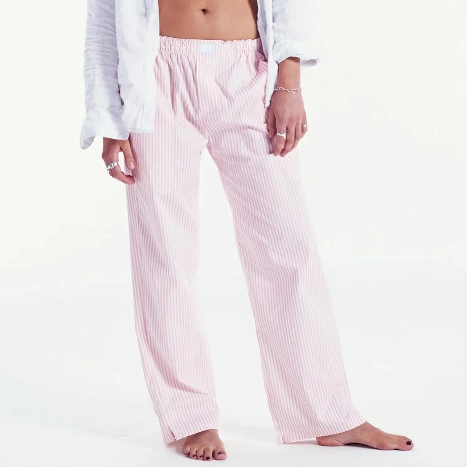 Seyurigaoka Y2K Striped Pajamas Pants for Women Cute Wide Leg Pinstripe Sleep Pj Bottoms Preppy Lounge Pants Trousers