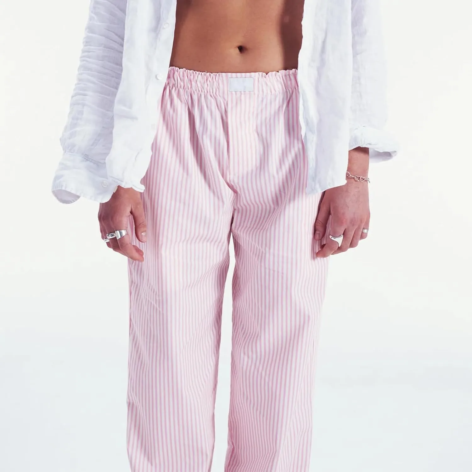 Seyurigaoka Y2K Striped Pajamas Pants for Women Cute Wide Leg Pinstripe Sleep Pj Bottoms Preppy Lounge Pants Trousers