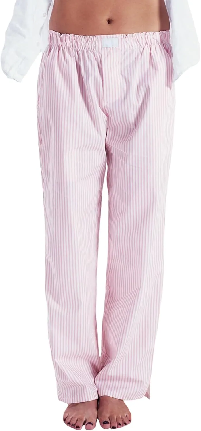Seyurigaoka Y2K Striped Pajamas Pants for Women Cute Wide Leg Pinstripe Sleep Pj Bottoms Preppy Lounge Pants Trousers