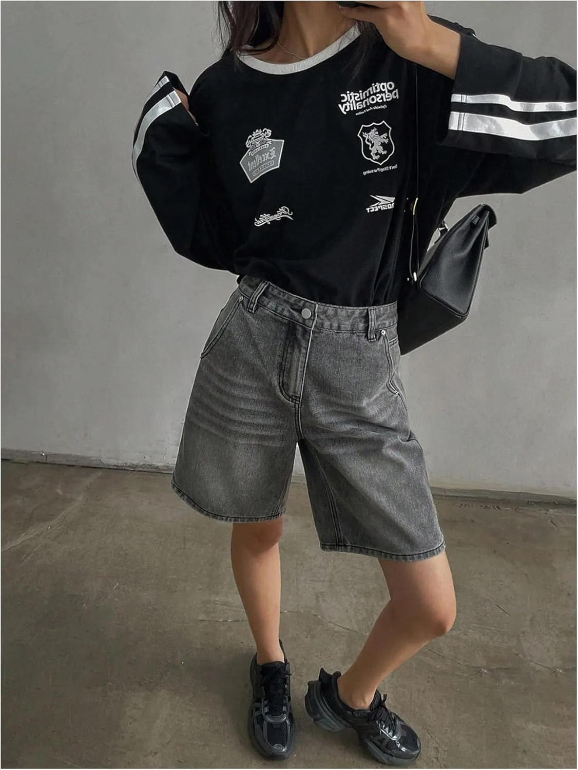 SHENHE Women's Oversized Crew Neck Long Sleeve T Shirts Striped Graphic Casual Pullovers