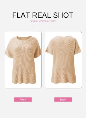 SHEWIN Womens Tops Casual Short Sleeve Sweater Loose Oversized Sweaters Spring Tops for Women 2025