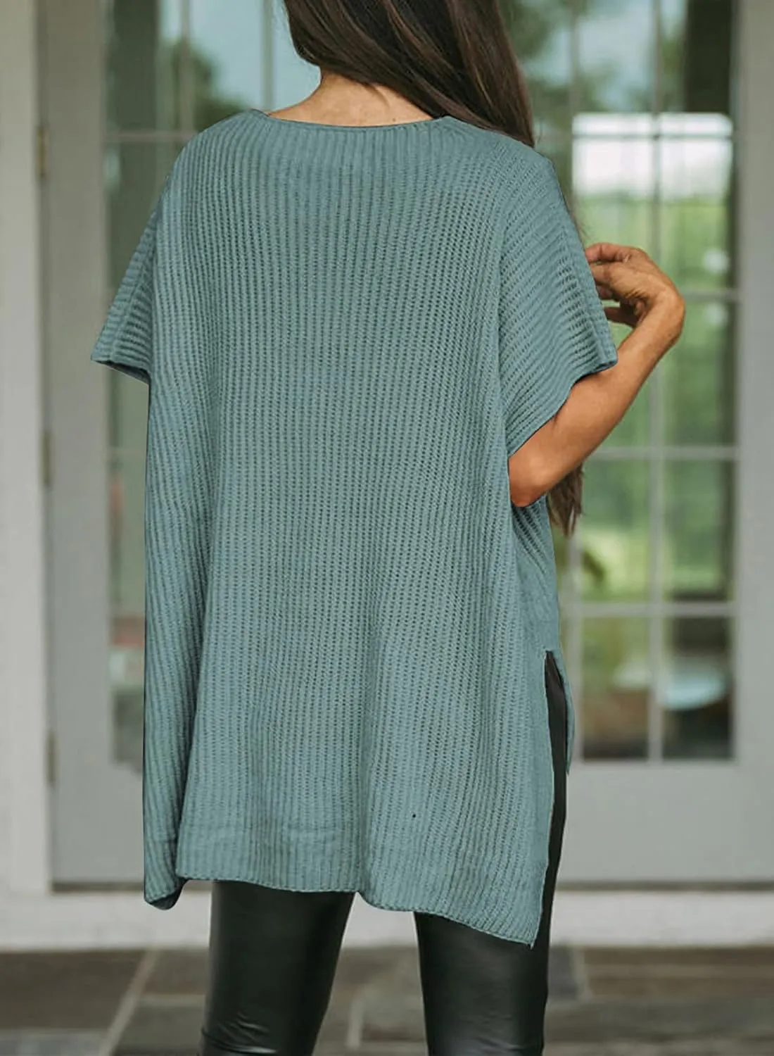 SHEWIN Womens Tops Casual Short Sleeve Sweater Loose Oversized Sweaters Spring Tops for Women 2025
