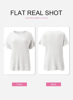 SHEWIN Womens Tops Casual Short Sleeve Sweater Loose Oversized Sweaters Spring Tops for Women 2025