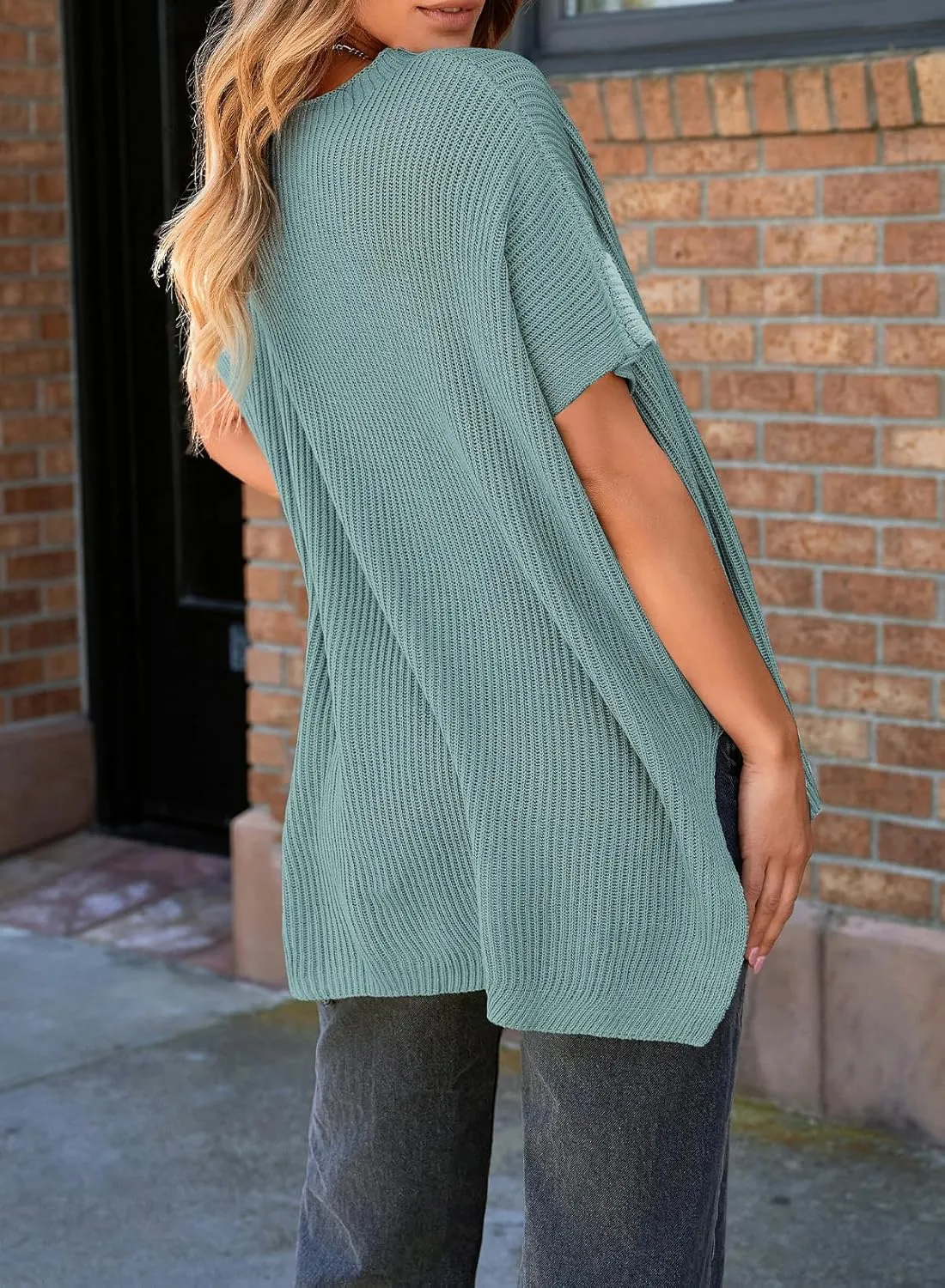 SHEWIN Womens Tops Casual Short Sleeve Sweater Loose Oversized Sweaters Spring Tops for Women 2025