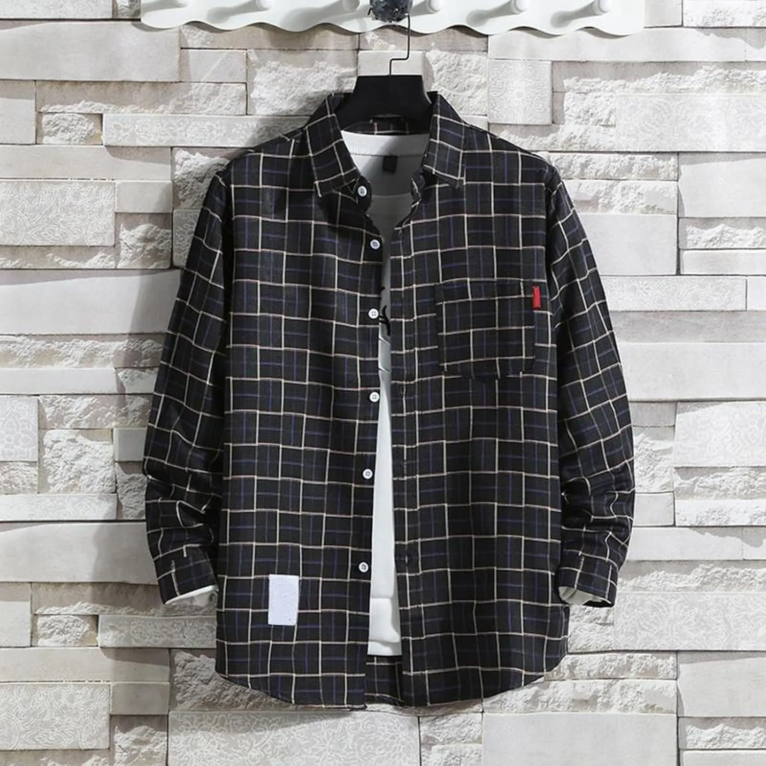 Shirts for Men ButtonDown Long Sleeve Shirts with Pockets Plaid Fashion Western Shirts Spring Clothes