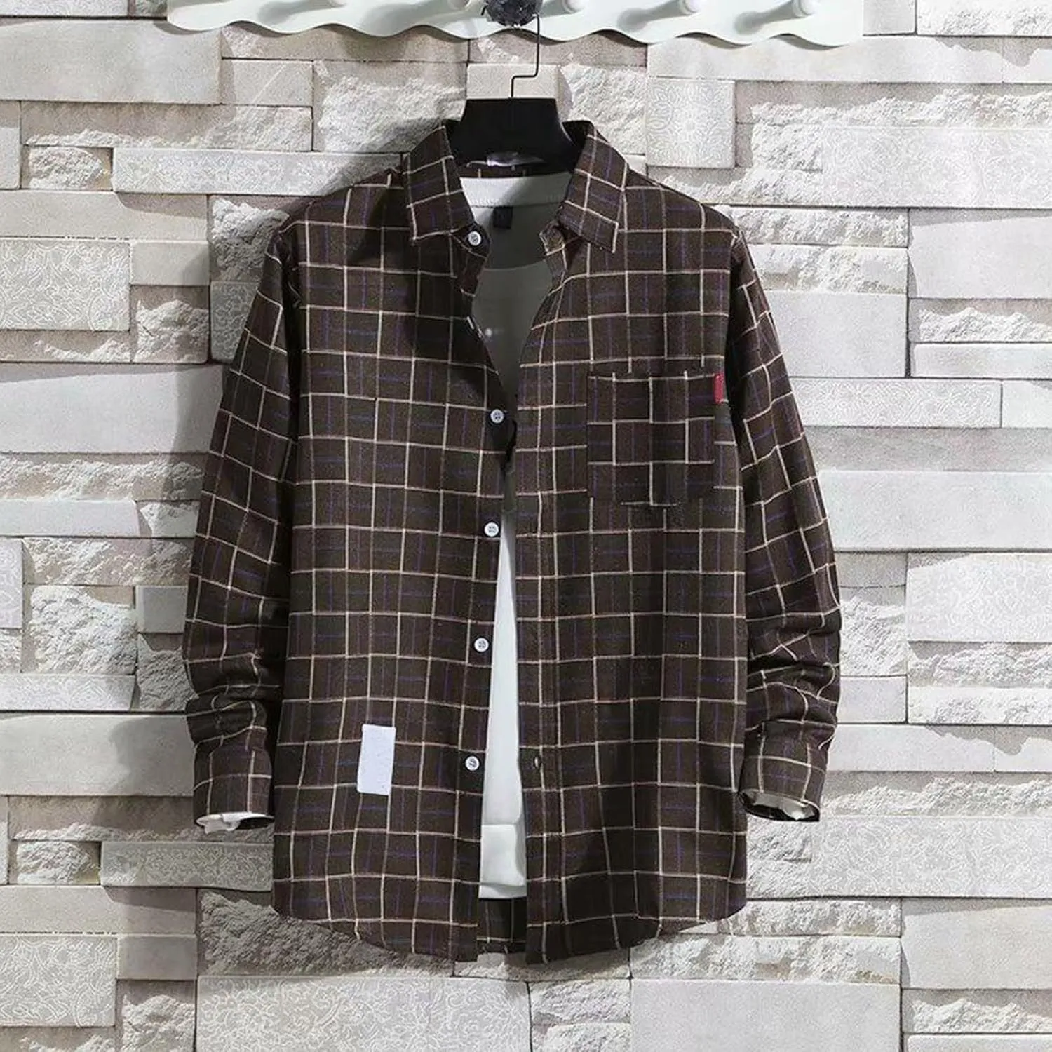 Shirts for Men ButtonDown Long Sleeve Shirts with Pockets Plaid Fashion Western Shirts Spring Clothes