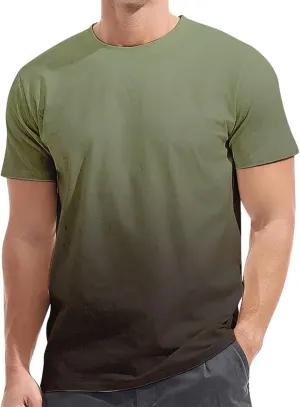 Shirts for Men Fashion Crewneck T-Shirts Moisture Wicking Short Sleeve Shirts Summer Casual Loose Ombre Tee Tops