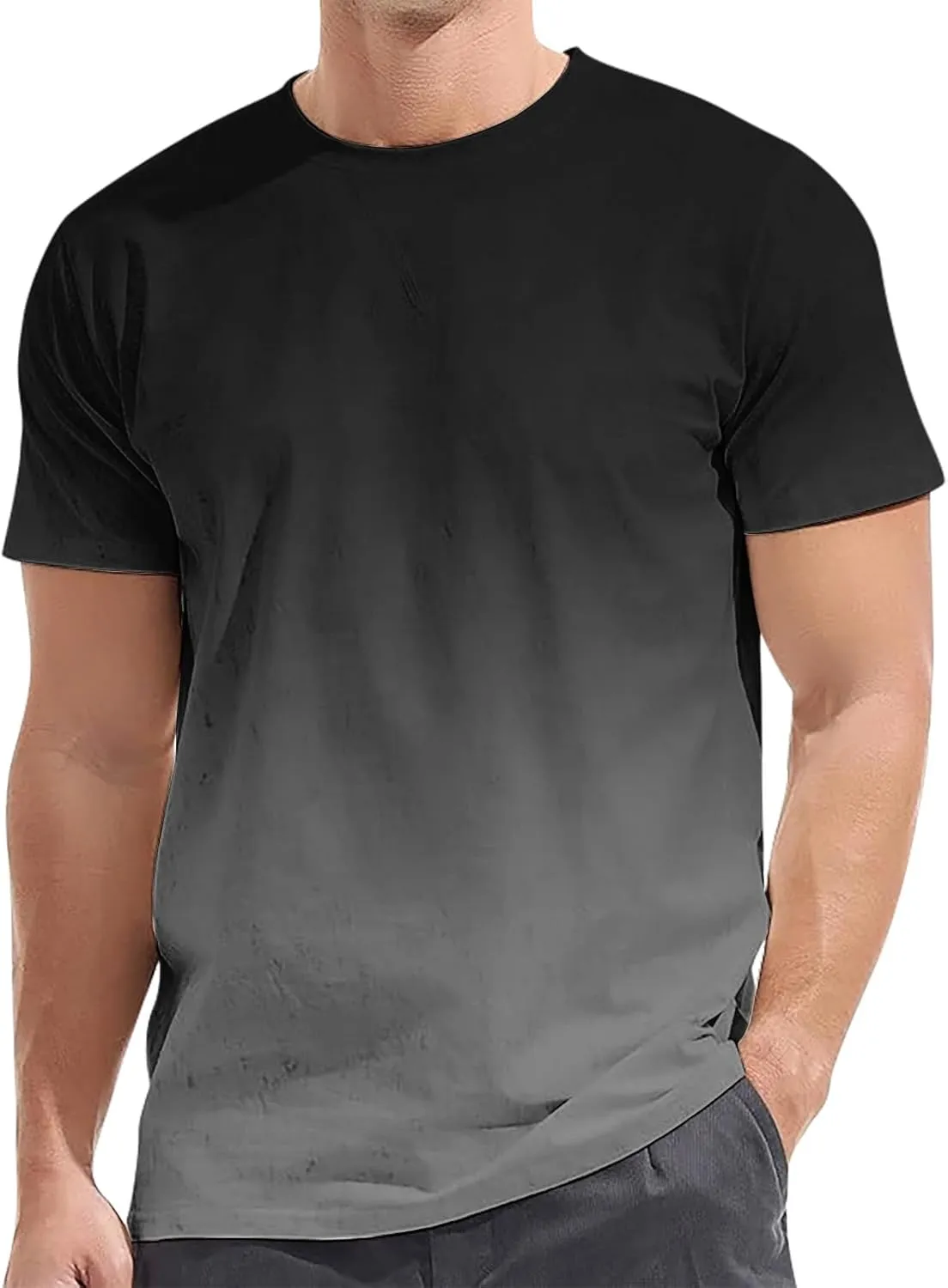 Shirts for Men Fashion Crewneck T-Shirts Moisture Wicking Short Sleeve Shirts Summer Casual Loose Ombre Tee Tops