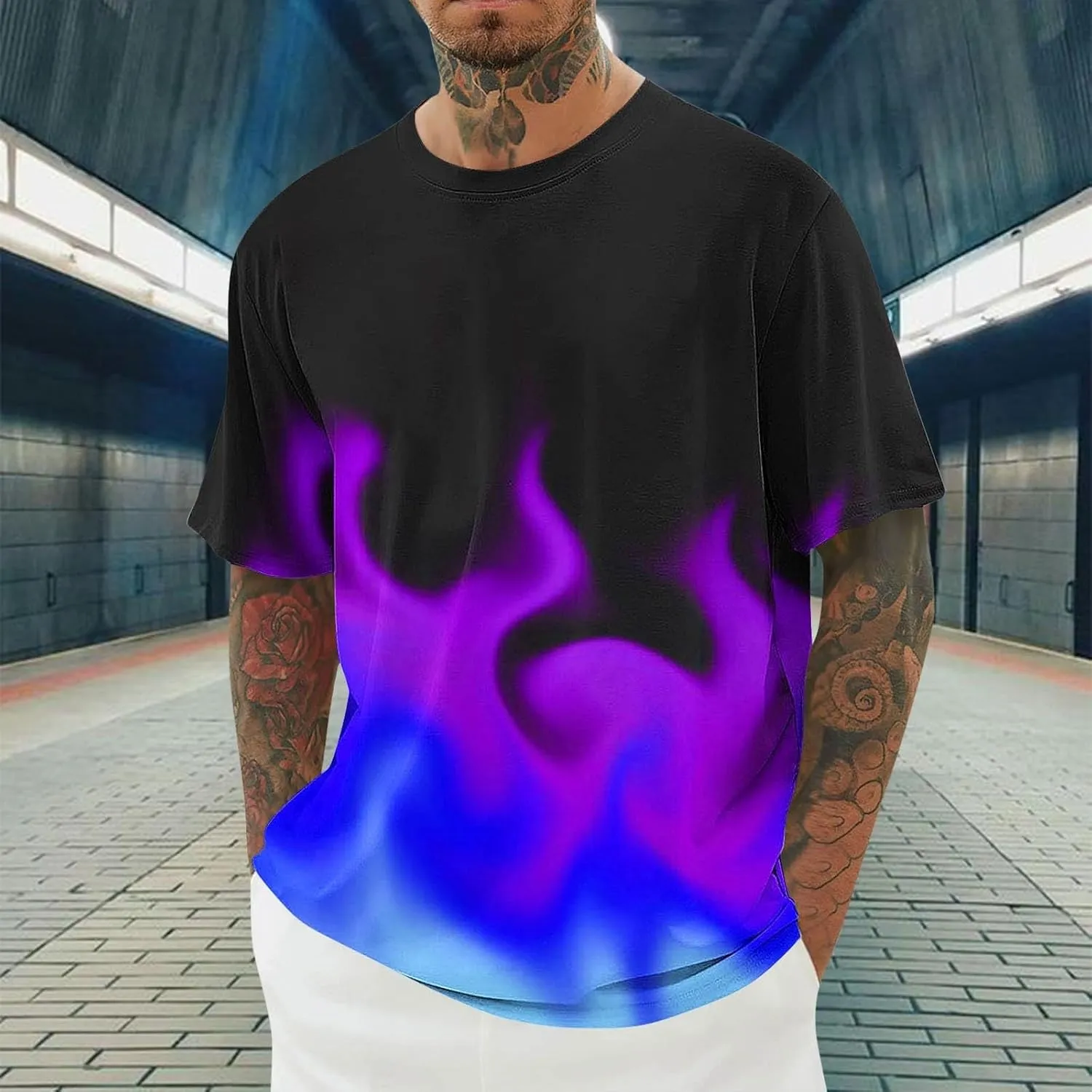 Shirts for Men Fashion Crewneck T-Shirts Moisture Wicking Short Sleeve Shirts Summer Casual Loose Ombre Tee Tops