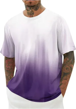 Shirts for Men Fashion Crewneck T-Shirts Moisture Wicking Short Sleeve Shirts Summer Casual Loose Ombre Tee Tops