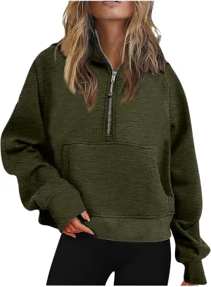SMIDOW Sweatshirts for Women Half Zip Up Scuba Hoodies with Pockets Croped Y2K Hoodies Fleece Sweatshirts Pullover Tops