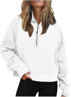 SMIDOW Sweatshirts for Women Half Zip Up Scuba Hoodies with Pockets Croped Y2K Hoodies Fleece Sweatshirts Pullover Tops