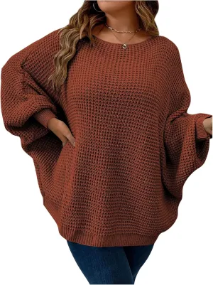 SOLY HUX Women's Plus Size Crewneck Long Sleeve Casual Oversized Sweater Pullover Tops