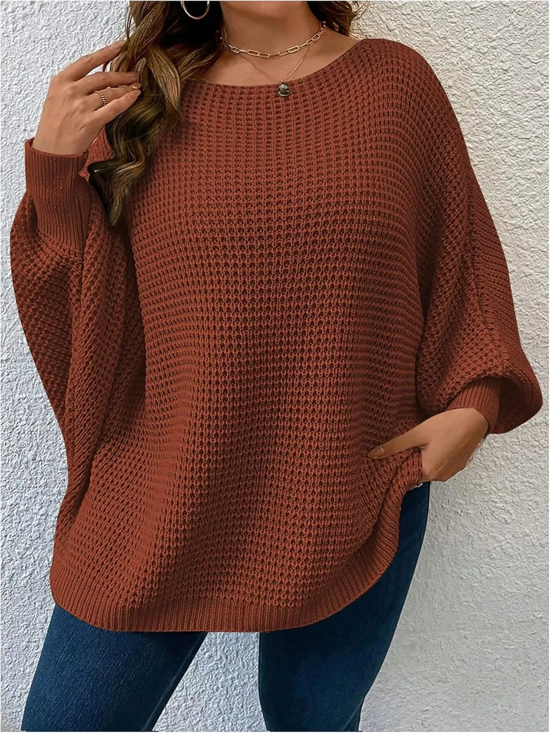 SOLY HUX Women's Plus Size Crewneck Long Sleeve Casual Oversized Sweater Pullover Tops