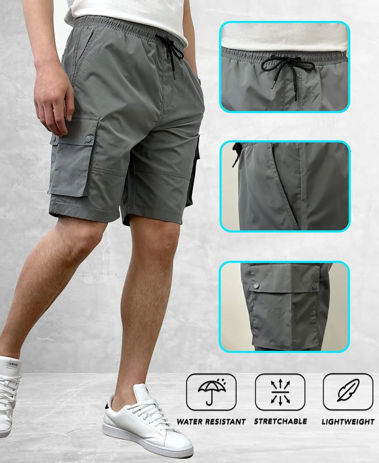 Southpole Men's Quick Dry Water Resistant Cargo Shorts, Inseam 9"
