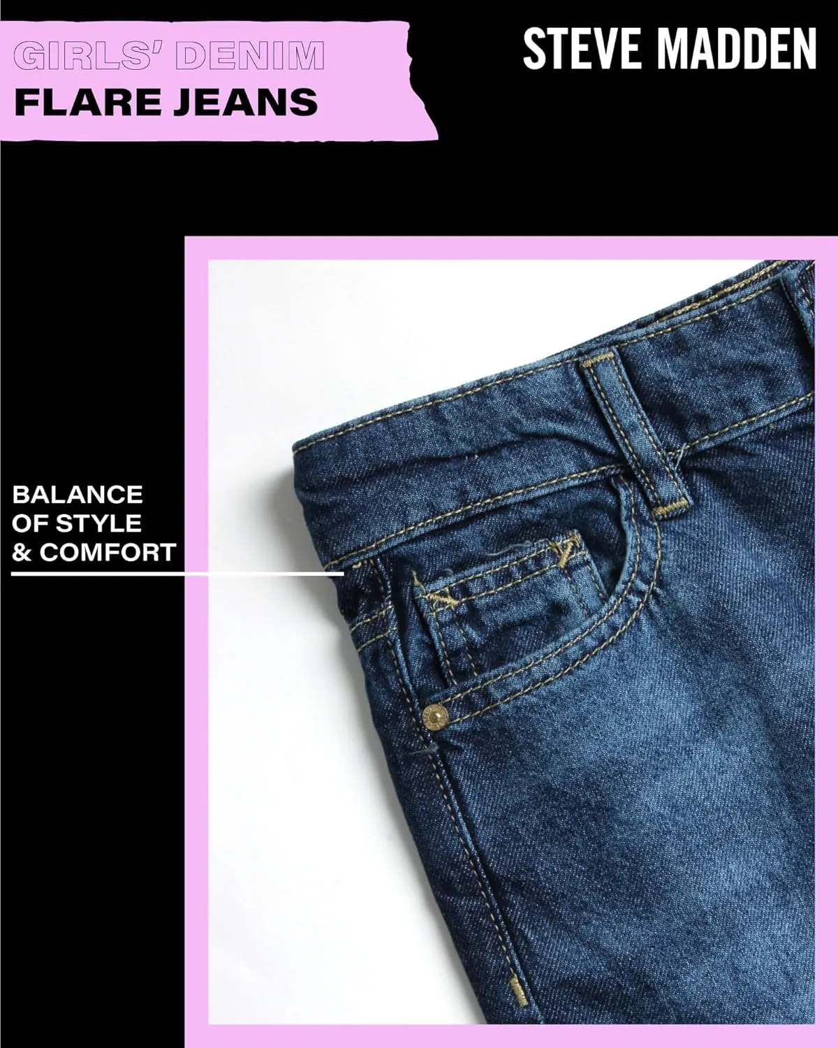 Steve Madden Girls' Jeans - Palazzo Wide Leg Flare Jeans - Casual High Waisted Stretch Denim Baggy Jeans for Girls (4-16)