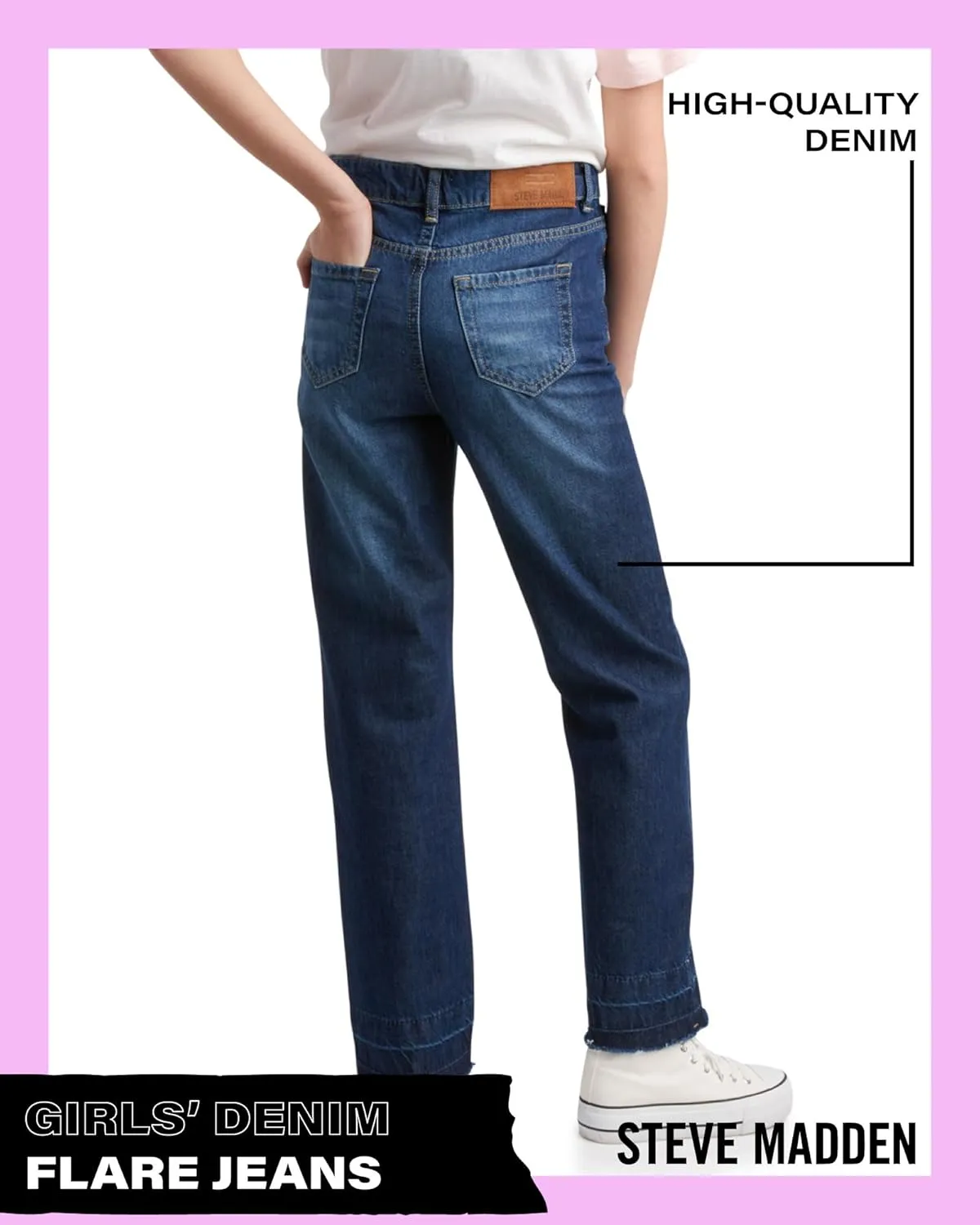 Steve Madden Girls' Jeans - Palazzo Wide Leg Flare Jeans - Casual High Waisted Stretch Denim Baggy Jeans for Girls (4-16)