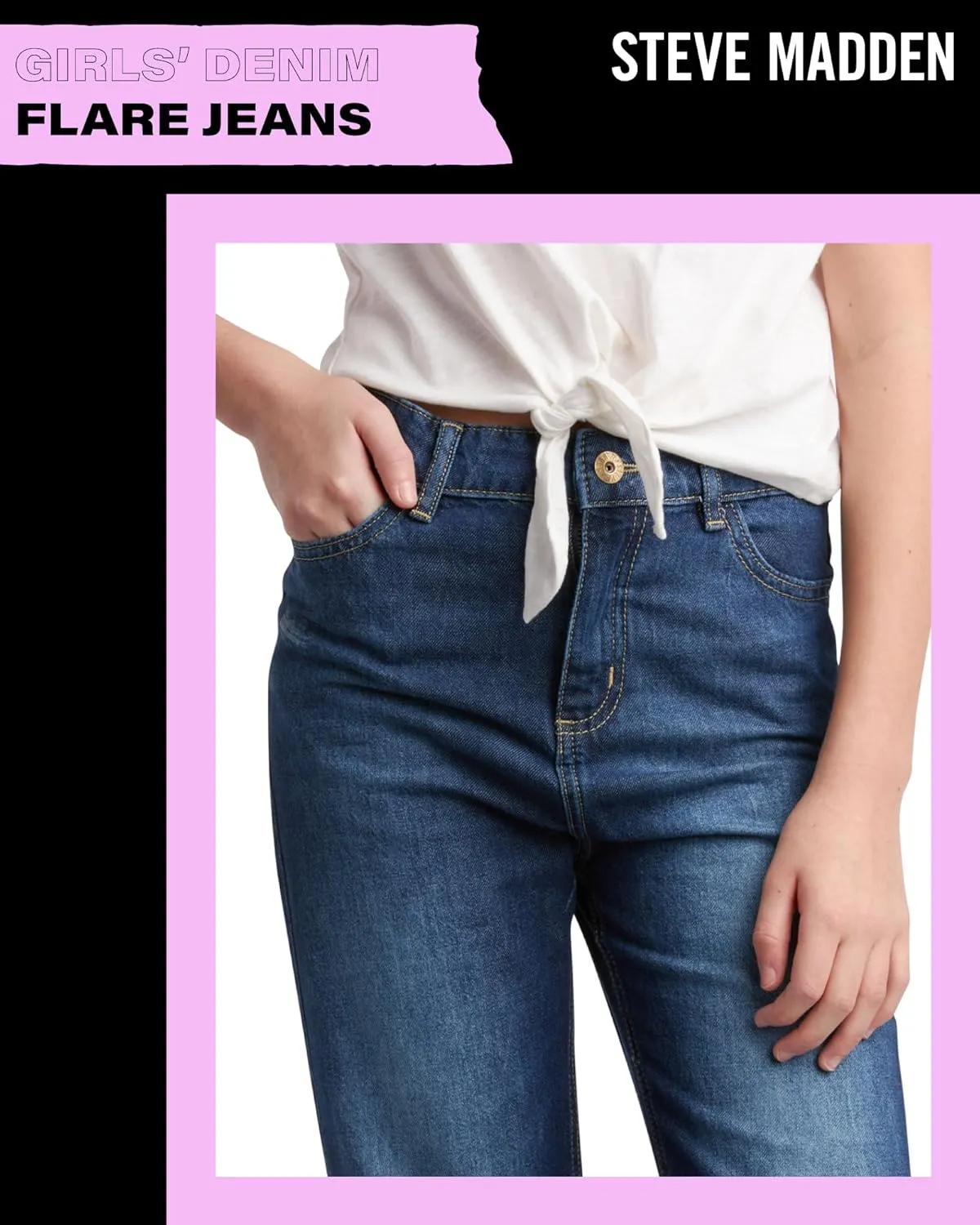 Steve Madden Girls' Jeans - Palazzo Wide Leg Flare Jeans - Casual High Waisted Stretch Denim Baggy Jeans for Girls (4-16)