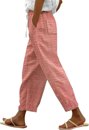 Striped Linen Capris Women Casual Drawstring Pants Linen Pants Women Capri Linen Pants Women Capri Linen