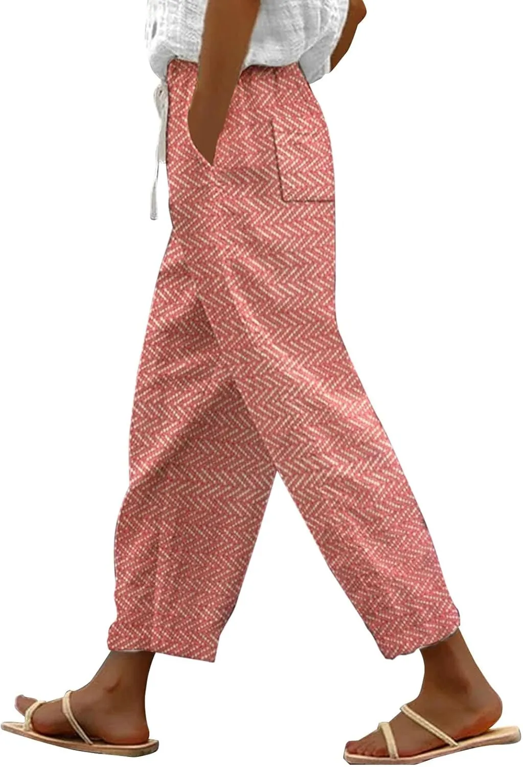 Striped Linen Capris Women Casual Drawstring Pants Linen Pants Women Capri Linen Pants Women Capri Linen