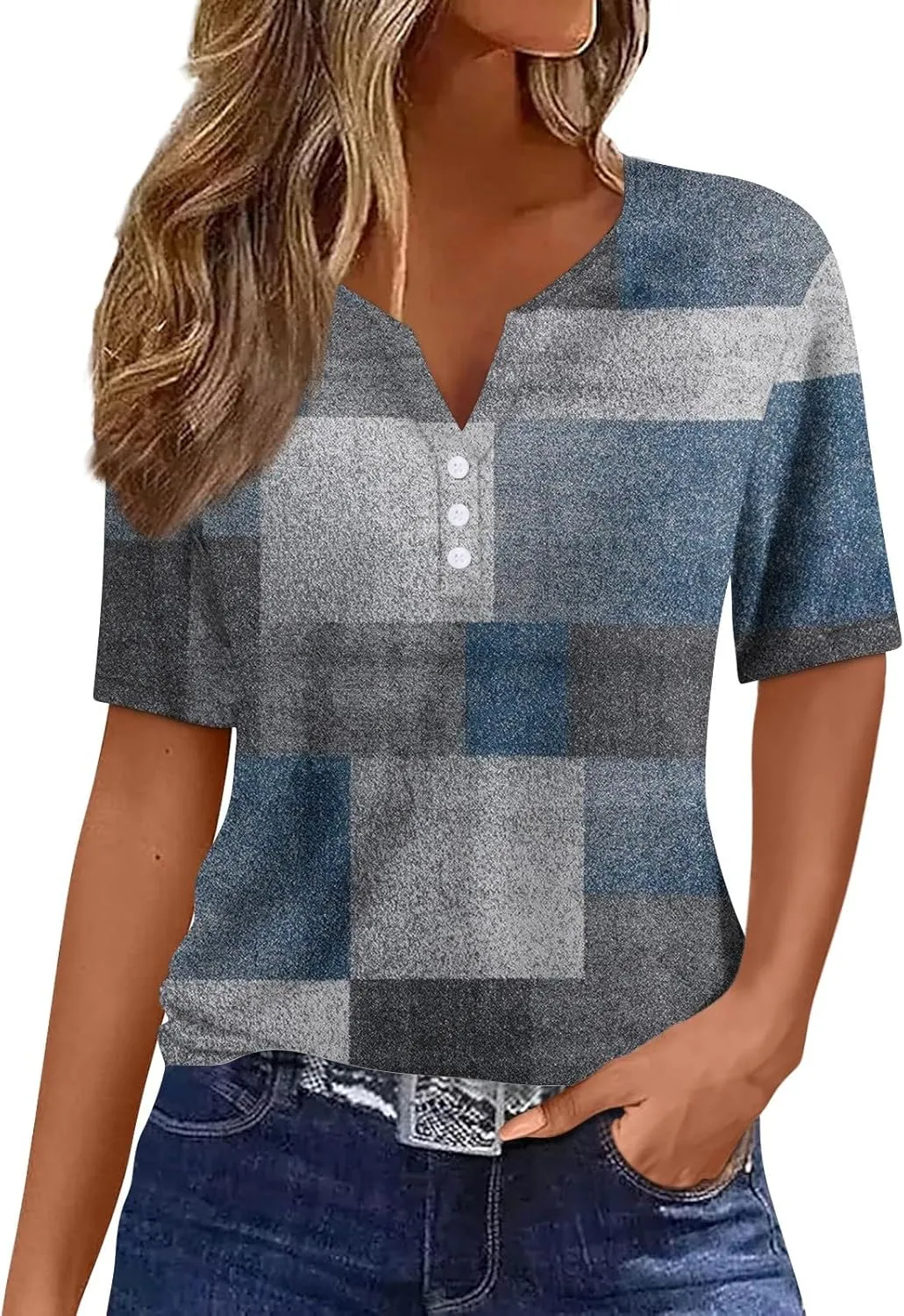 Summer Tops for Women 2025 Casual Short Sleeve V Neck Shirt Trendy Business Dressy Tunic Tops