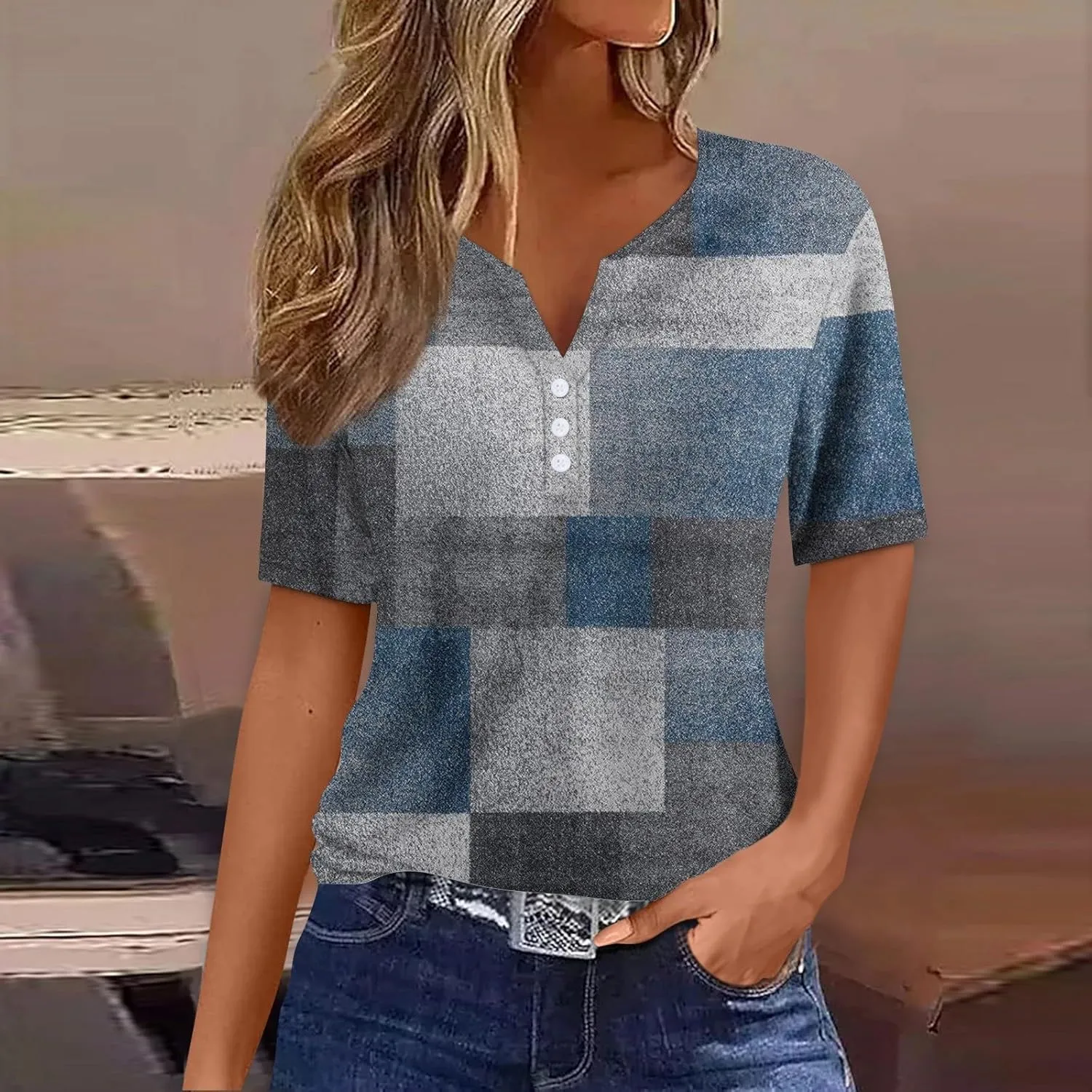 Summer Tops for Women 2025 Casual Short Sleeve V Neck Shirt Trendy Business Dressy Tunic Tops