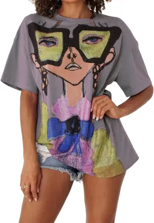 Summer Tops for Women 2025 Rhinestone Graphic Tees Womens Women's Going Out Tops Short Sleeve