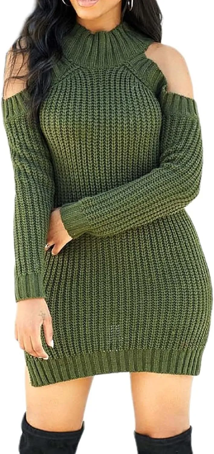 Sweater Dress for Women Elegant Casual Knit Long Sleeve Off Shoulder Pullover Winter Dresses