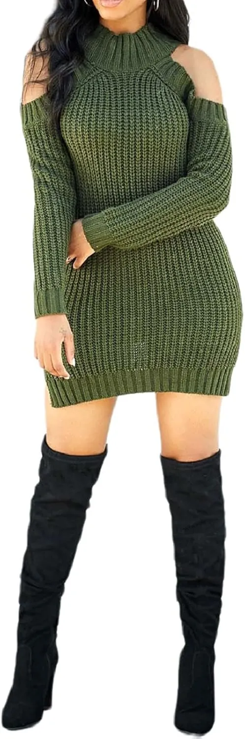 Sweater Dress for Women Elegant Casual Knit Long Sleeve Off Shoulder Pullover Winter Dresses