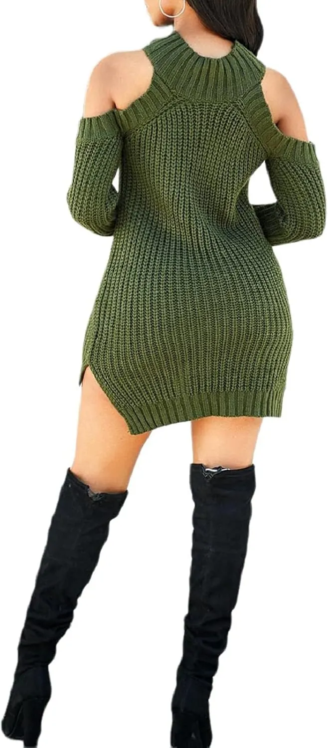 Sweater Dress for Women Elegant Casual Knit Long Sleeve Off Shoulder Pullover Winter Dresses