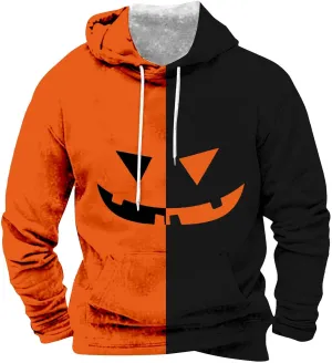 Sweaters For Men Pumpkin Print Hooded Sweatshirt Womens Hoodies Weighted Hoodie Gray Hoodies For Thick Hoodie Gray