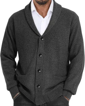 Sweaters For Mens Knit Button Down Chunky with Pockets Slim fit Casual Thick Sweaters Shawl Collar Cardigan Sweaters