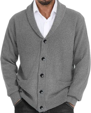 Sweaters For Mens Knit Button Down Chunky with Pockets Slim fit Casual Thick Sweaters Shawl Collar Cardigan Sweaters