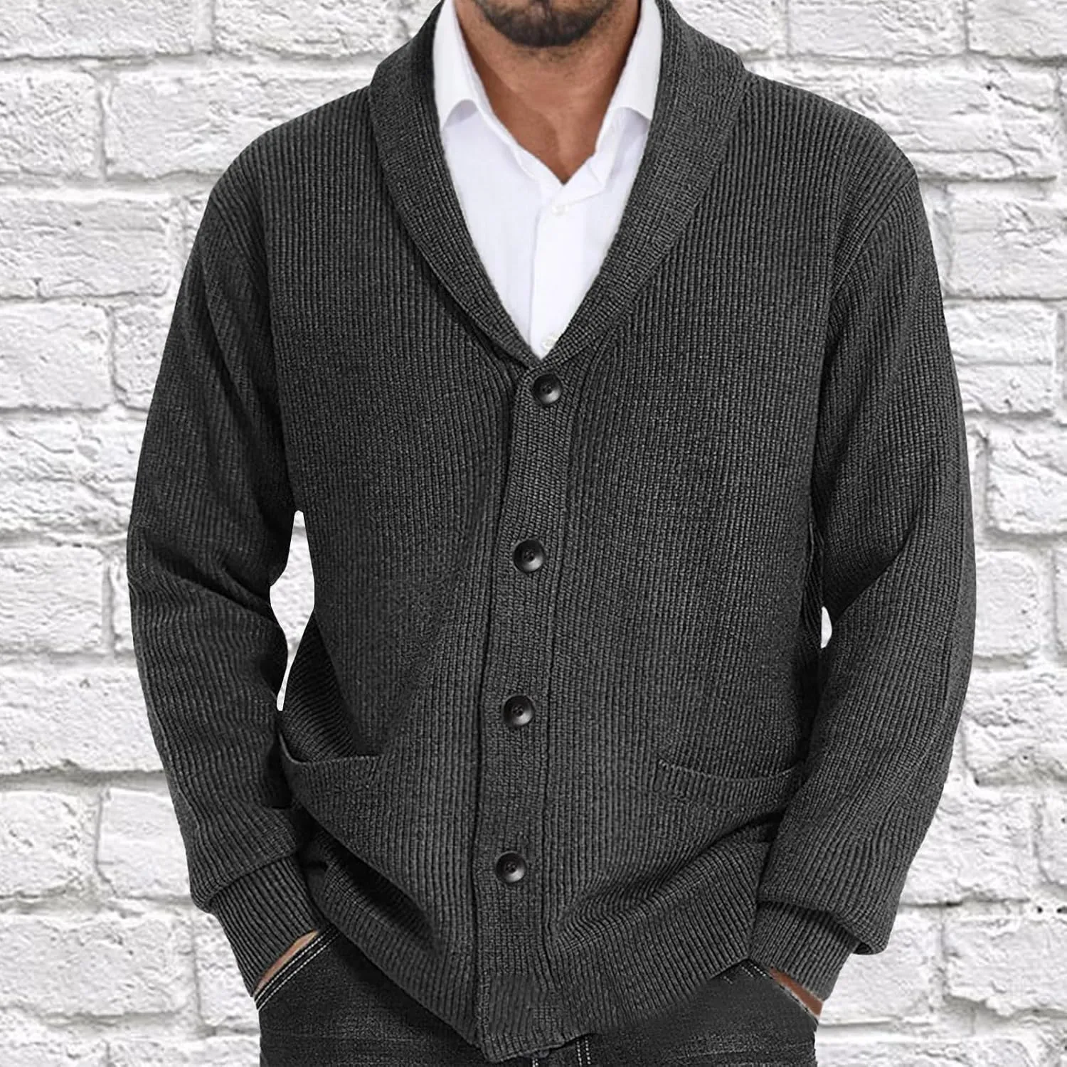 Sweaters For Mens Knit Button Down Chunky with Pockets Slim fit Casual Thick Sweaters Shawl Collar Cardigan Sweaters
