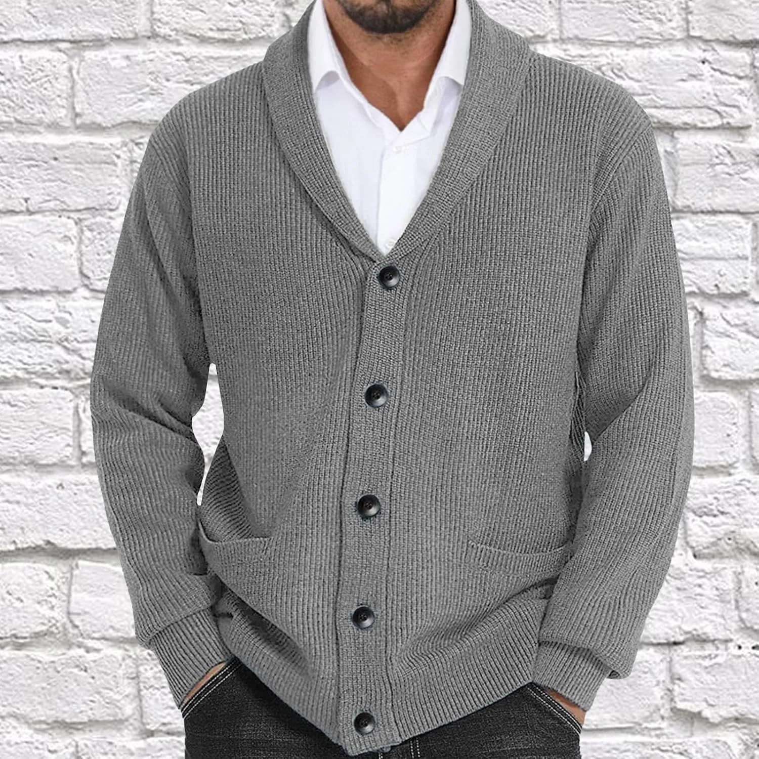 Sweaters For Mens Knit Button Down Chunky with Pockets Slim fit Casual Thick Sweaters Shawl Collar Cardigan Sweaters