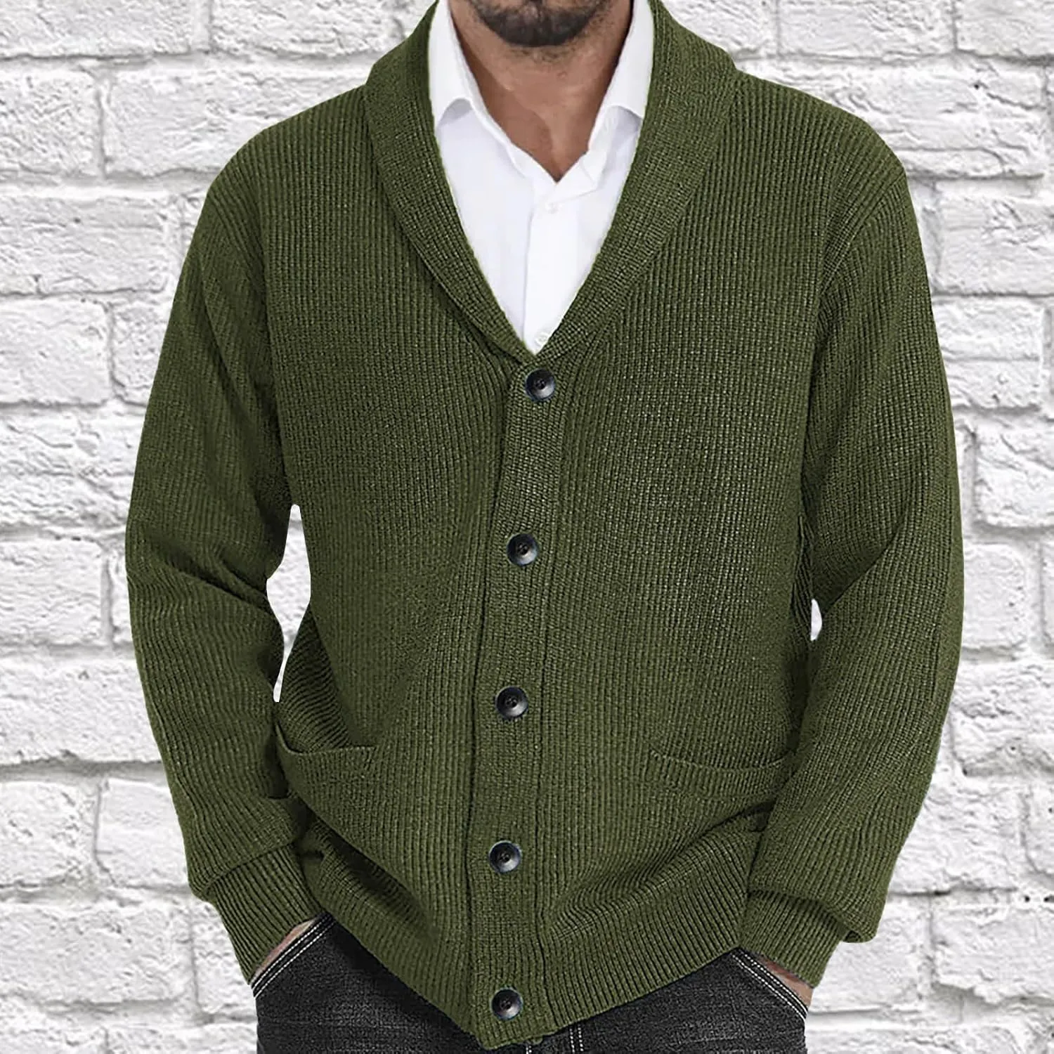 Sweaters For Mens Shawl Collar Cardigan Sweaters Knit Button Down Chunky with Pockets Slim fit Casual Thick Sweaters