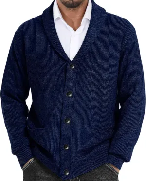 Sweaters For Mens Shawl Collar Cardigan Sweaters Knit Button Down Chunky with Pockets Slim fit Casual Thick Sweaters