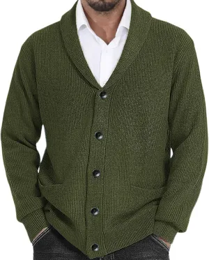 Sweaters For Mens Shawl Collar Cardigan Sweaters Knit Button Down Chunky with Pockets Slim fit Casual Thick Sweaters