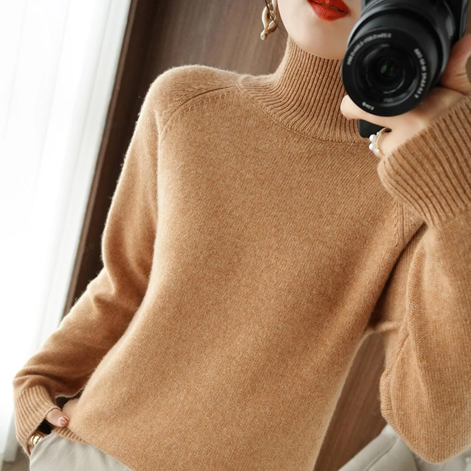 Sweaters for Women Turtleneck Long Sleeve Shirts Warm Ribbed Knit Chunky Pullover Oversized Loose Fit Tops 2024