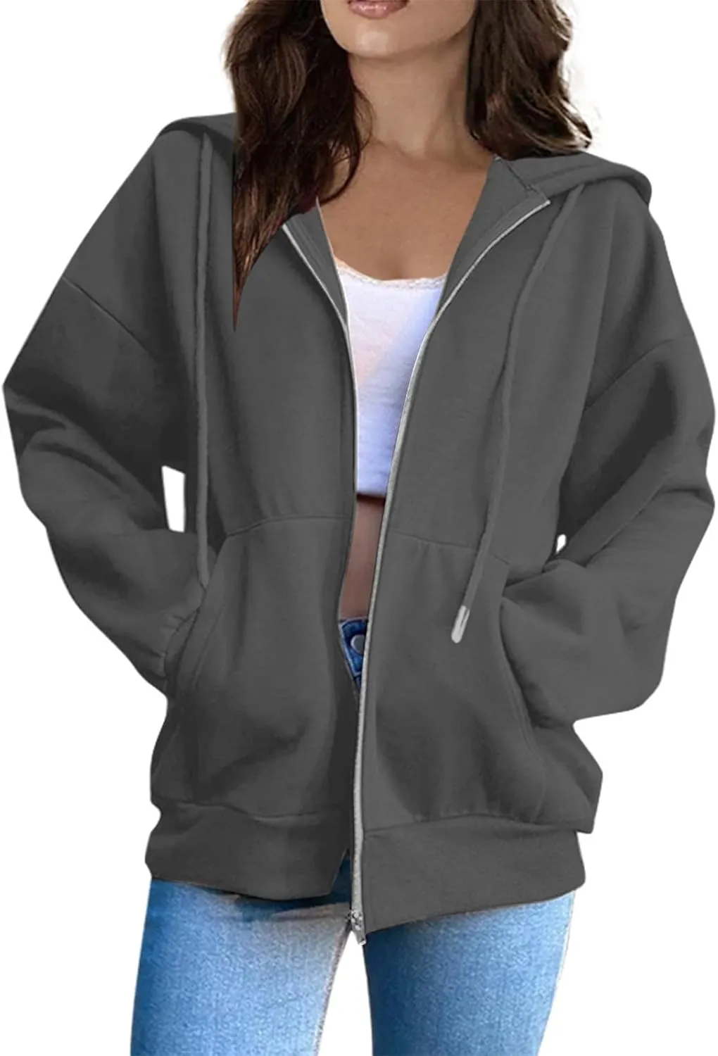 Sweatshirts for Women Womens Fashion Women Zip Up Hoodies Oversized Sweatshirts Casual 2024 Fall Jacket with Pockets