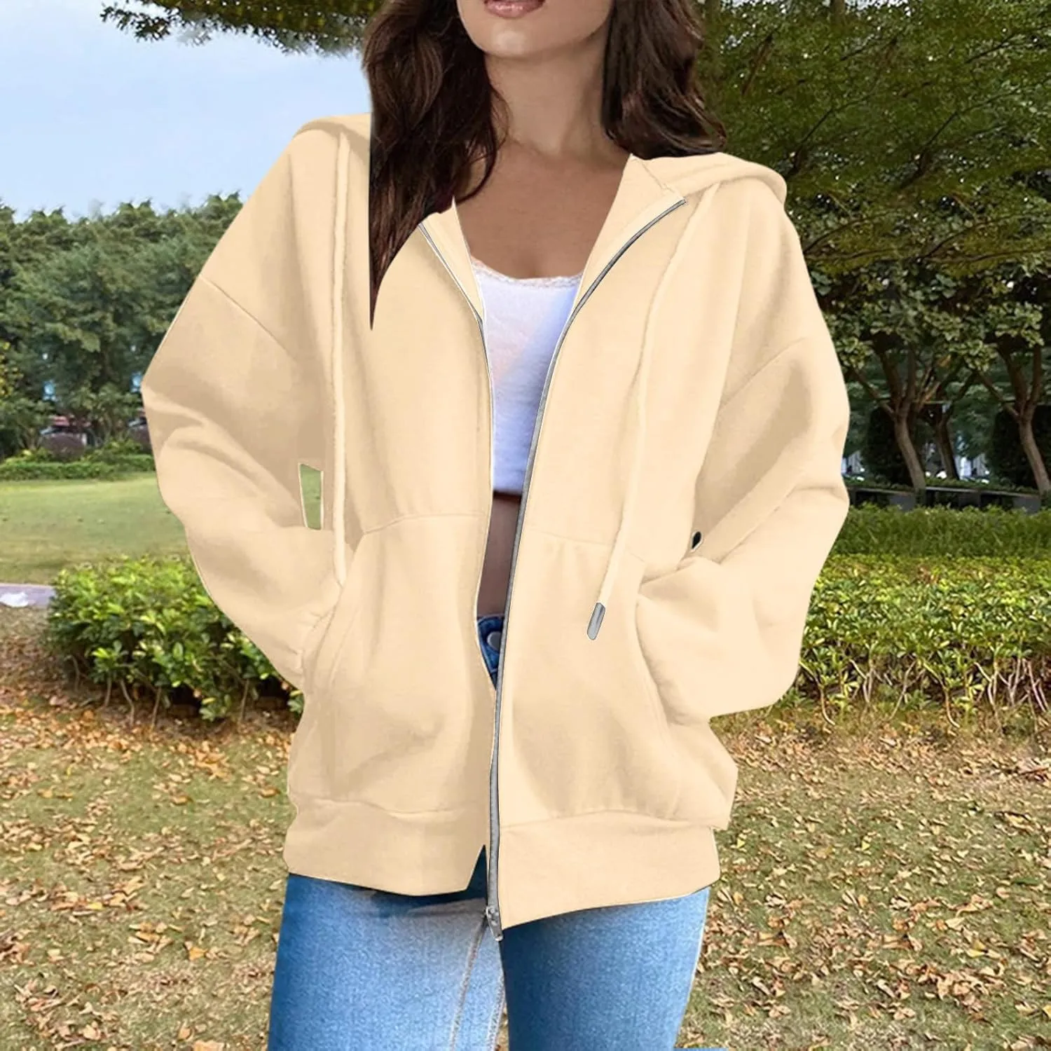 Sweatshirts for Women Womens Fashion Women Zip Up Hoodies Oversized Sweatshirts Casual 2024 Fall Jacket with Pockets