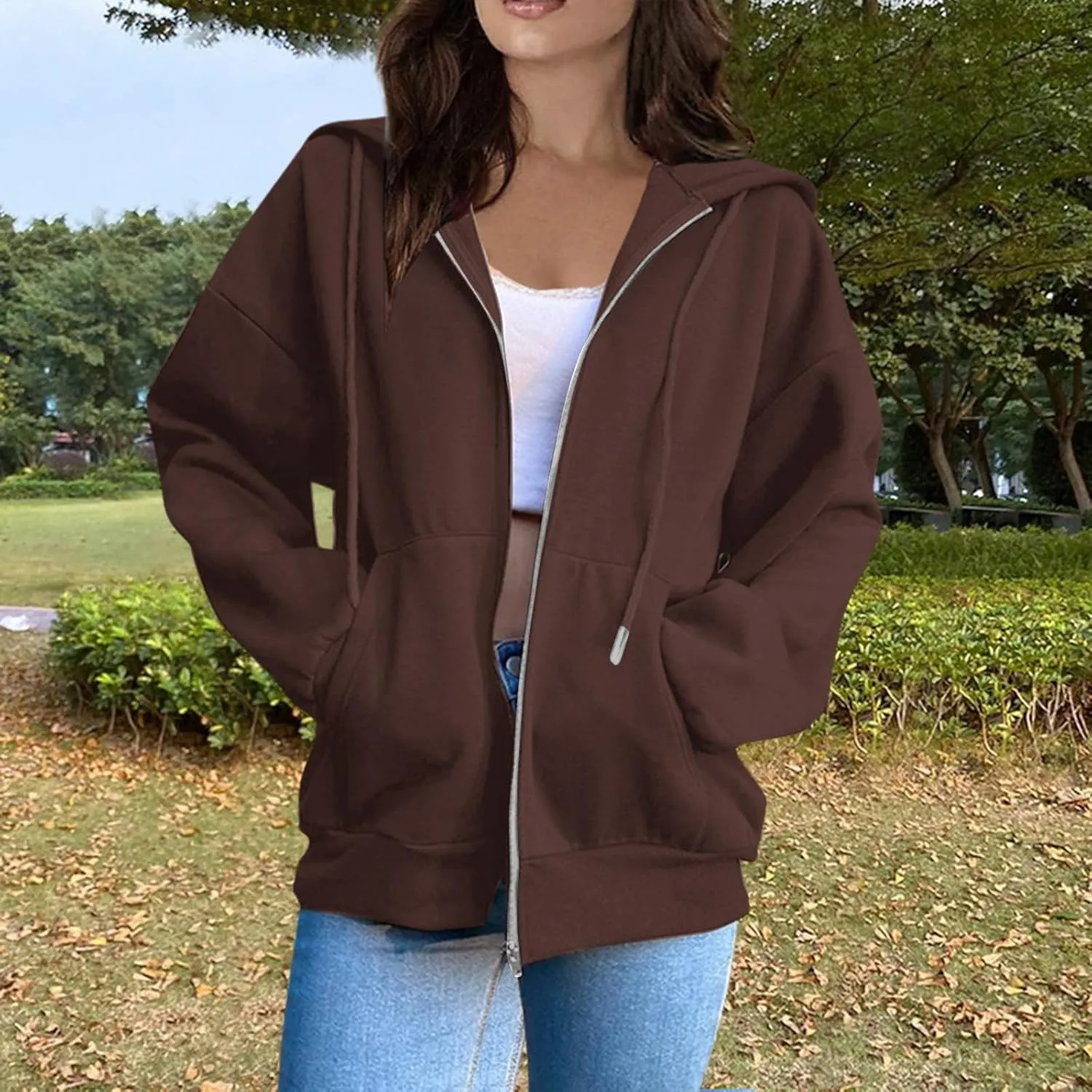 Sweatshirts for Women Womens Fashion Women Zip Up Hoodies Oversized Sweatshirts Casual 2024 Fall Jacket with Pockets