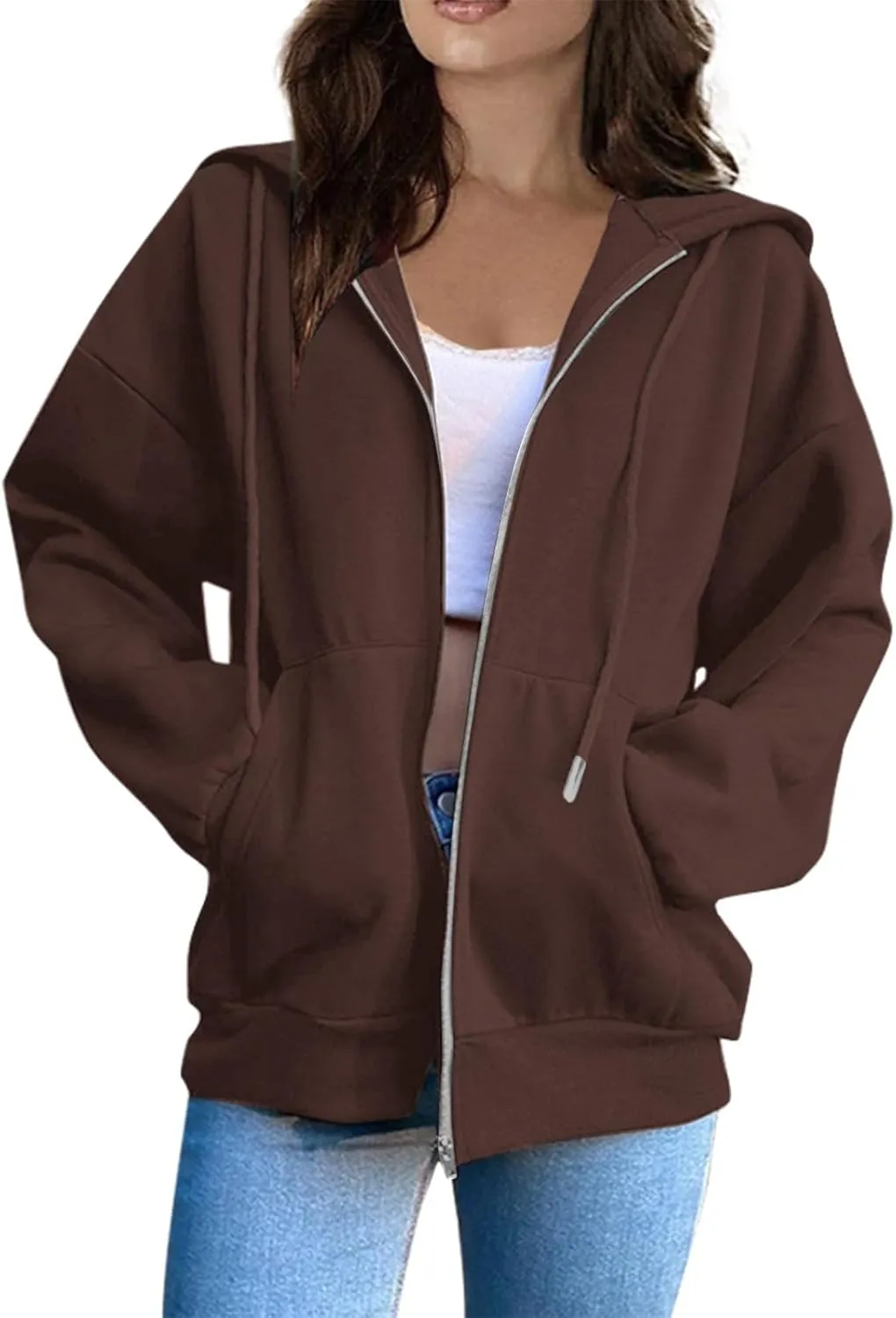 Sweatshirts for Women Womens Fashion Women Zip Up Hoodies Oversized Sweatshirts Casual 2024 Fall Jacket with Pockets