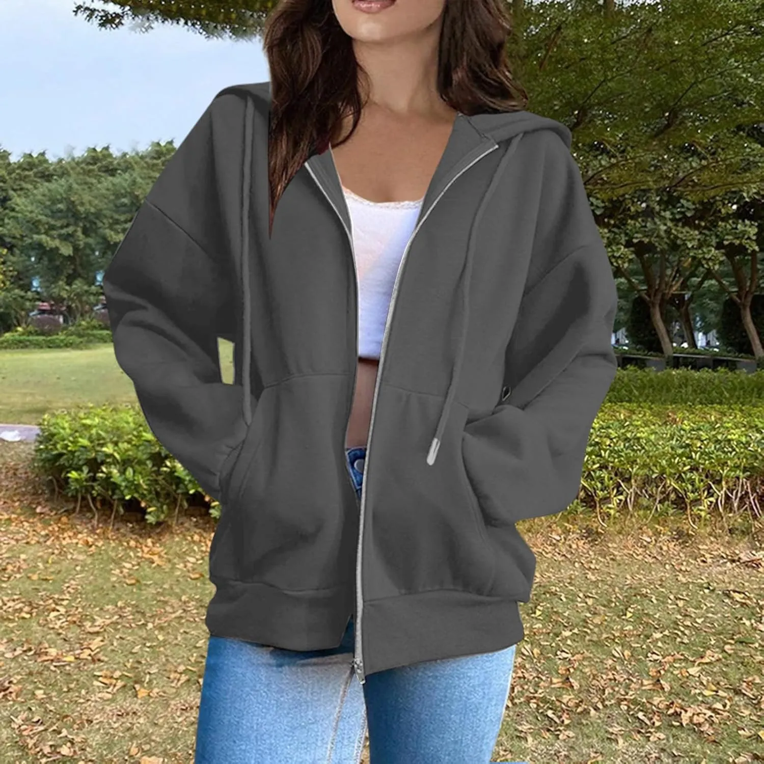 Sweatshirts for Women Womens Fashion Women Zip Up Hoodies Oversized Sweatshirts Casual 2024 Fall Jacket with Pockets